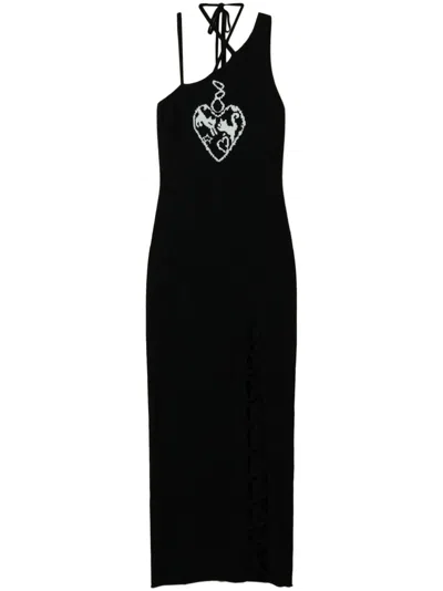 Twinset Treeblend Yarn Jacquard Maxi Dress In Black
