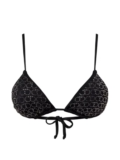 Twinset Triangle Bikini Top With Oval T Rhinestones In Brown