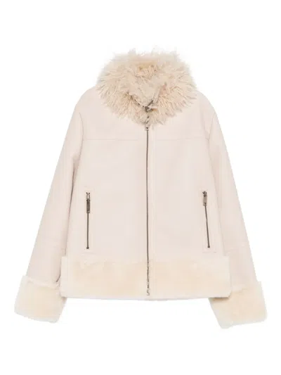 Twinset Trimmed Zip-front Jacket In Neutral