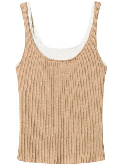 Twinset Trompe-l'œil Fitted Knit Top In Brown