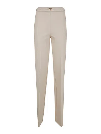 Twinset Oval T Waist Strap Straight Leg Trousers In Blanco