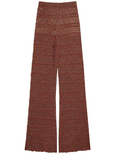 TWINSET TWINSET BROWN EMBROIDERED TROUSERS