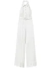 Twinset Twin-set White Wide-leg Jumpsuit With Halter Neck And Belted Waist In White