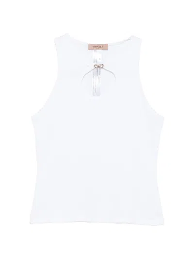 Twinset T-shirt Senza Maniche Bianca Con Charm  In White