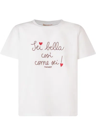 Twinset Twin-set T-shirt With Unique Paint Detail In Off White/dark Root