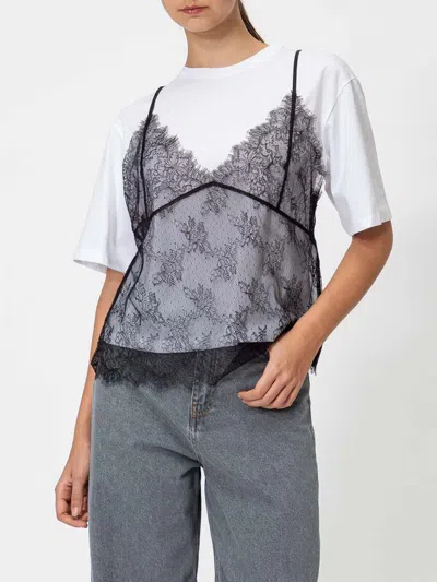 Twinset Crew Neck T-shirt And Lace Top In White