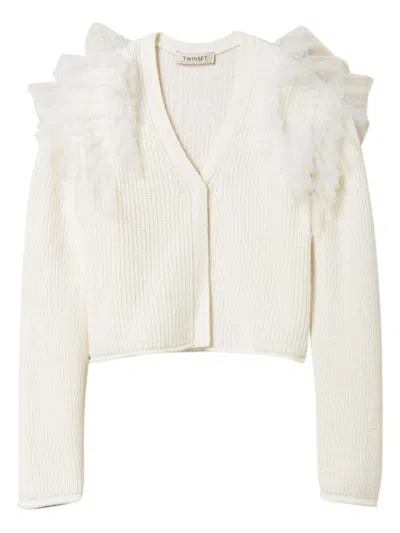 Twinset Kids' Tulle Detailing Cardigan In White