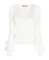 Twinset Tulle-inserts Ribbed-knit Top In White