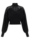 Twinset Lace-insert High-neck Sweater In Black