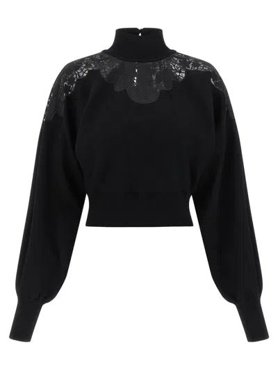 Twinset Tulle Lace Sweater In Black