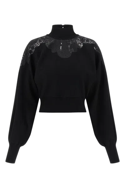 Twinset Tulle Lace Sweater In Black