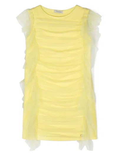 Twinset Kids' Tulle-overlay Dress In Yellow