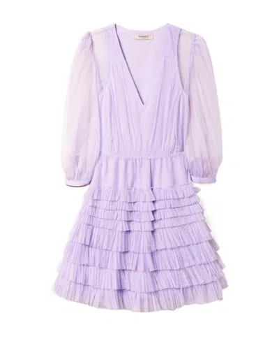 Twinset Tulle-overlay Ruffled Minidress In Purple