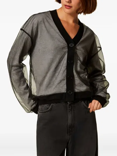 Twinset Tulle-paneled Cardigan In Gray