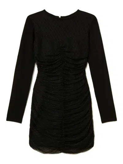 Twinset Fitted Mini Dress With Ruched Texture In Blue