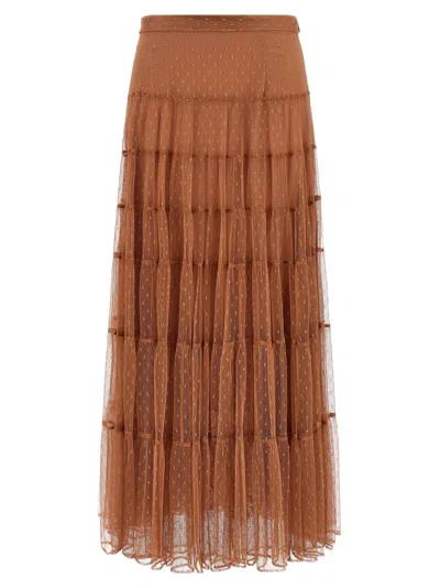 Twinset Tulle Plumetis Skirt In Brown