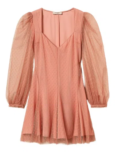 Twinset Tulle Puff-sleeve Mini Dress In Pink