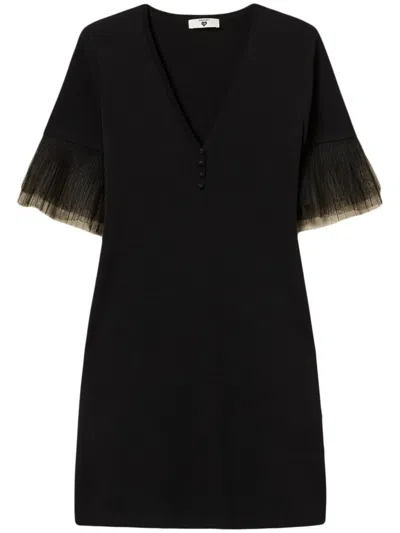 Twinset Tulle Trim Dress In Black