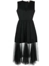 Twinset Tulle-trim Sleeveless Midi Dress In Schwarz