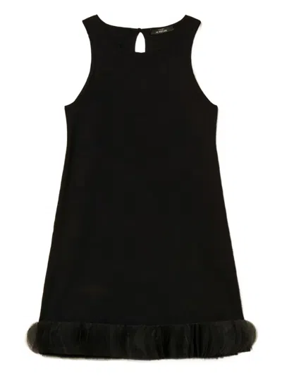 Twinset Tulle-trimmed Mini Dress In Black