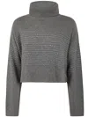 Twinset Sequined-stripes Roll-neck Jumper In Warm Melange Gray