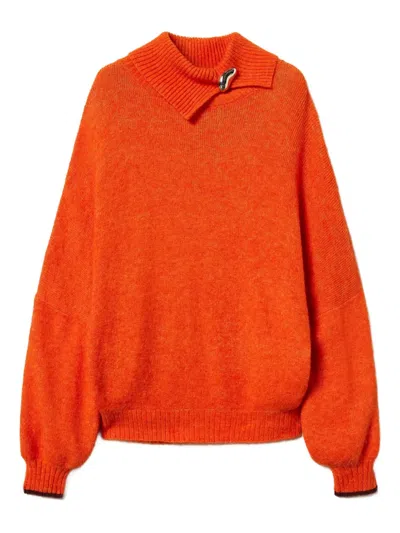 Twinset Turtleneck Brooch-detail Sweater In Orange