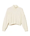Twinset Twin-set Textured Knit Sweater With High Neckline And Oversized Sleeves In White