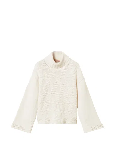 Twinset Wool And Cashmere Blend Turtleneck Jumper With Dropped Shoulders In White