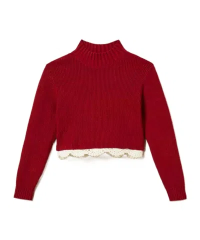 Twinset Turtleneck Jumper With Crochet In Red