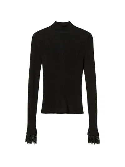 Twinset Turtleneck Jumper With Embroidery In Black