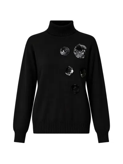Twinset Turtleneck Jumper With Sequin Embroidery In Black