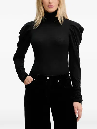 Twinset Turtleneck Puff-sleeve Sweater In Black