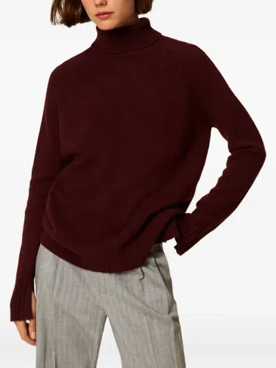 Twinset Turtleneck Ribbed Jumper In Burgundy