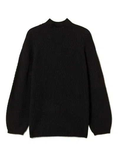 Twinset Turtleneck Ribbed Sweater In Black