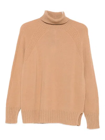 Twinset Turtleneck Ribbed Sweater In Neutral