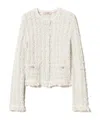 Twinset Twin-set Cropped Textured Jacket With Fringe Detailing In Gray