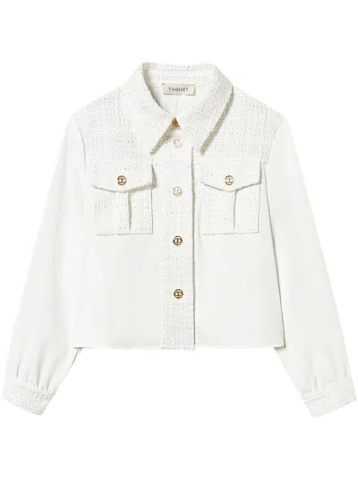 Twinset Kids' Tweed-panel Shirt In Neutrals