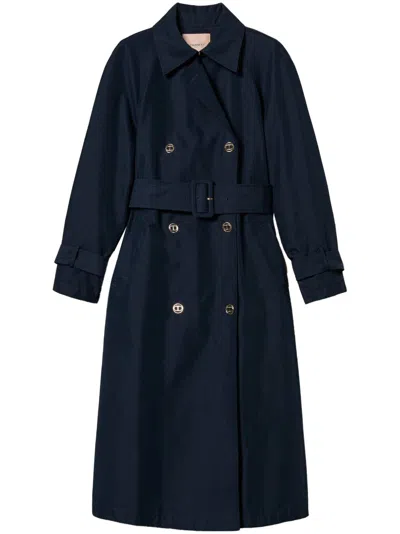 Twinset Twill Trench Coat In Blue