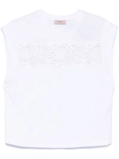 Twinset Cotton T-shirt With Lace Application In White