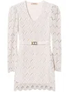 Twinset Twin-set Beige Lace Mini Dress With Scalloped Hem
