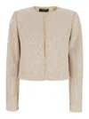 Twinset Beige Sequin Jacket With All-over Fau-pearl Embellishments In Neutrals