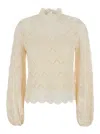 Twinset Beige Blouse With Mock Neck And Scallop Hem In Cotton Woman
