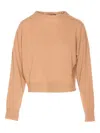 Twinset Twin-set Beige Crew Neck Sweater In Soft Wool-cashmere Blend In Pink