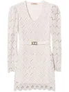 Twinset Twin-set Beige Lace Mini Dress With Scalloped Hem In White