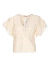 Twinset Twin-set Beige Scalloped Edge V-neck Short Sleeve Shirt