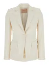 Twinset White Single-breasted Jacket With Notched Revers And Dropped Shoulders In Neutrals