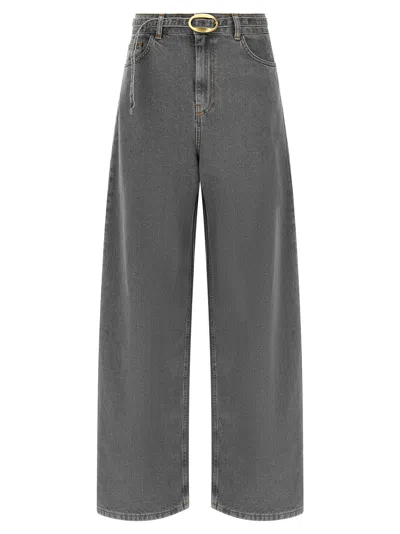 Twinset Twin Set Belted Wide-leg Jeans In Gray