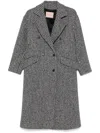 Twinset Grey Double-breasted Coat With With Fishbone Motif