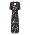 Twinset Floral-print Satin Maxi Dress In Black