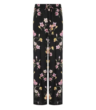 Twinset Twin-set Black Floral Wide Leg Trousers
